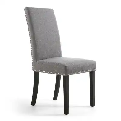 Grey Linen Fabric Dining Chair Black Legs