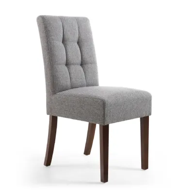 Steel Grey Fabric Dining Chair Waffle Back Dark Wood Legs