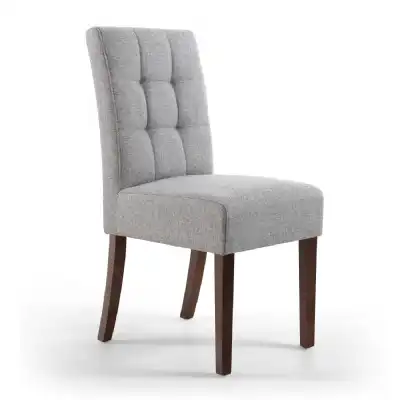 Silver Grey Linen Dining Chair Dark Wood Legs