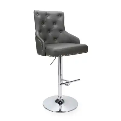 Grey Leather Adjustable Bar Stool Chrome Base