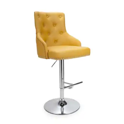 Yellow Leather Adjustable Bar Stool Chrome Base