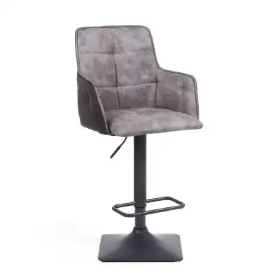 Grey Suede Adjustable Bar Stool Black Metal Base