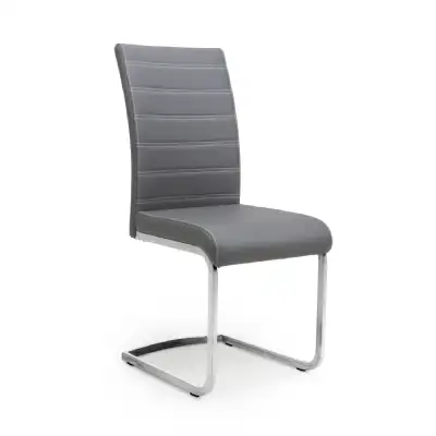 Dark Grey Leather Dining Chair White Stitching