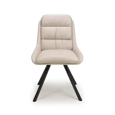 Cream Leather Swivel Dining Chair Black Metal Legs