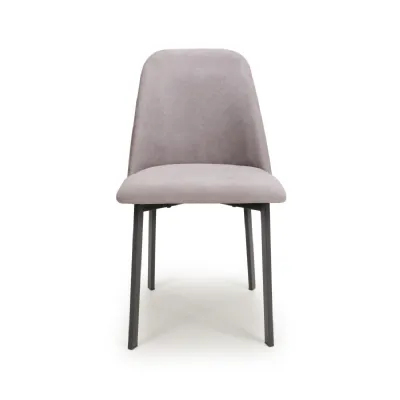 Light Grey Linen Fabric Dining Chair with Black Metal Legs