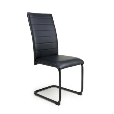 Black Leather Curved Back Cantilever Dining Chair