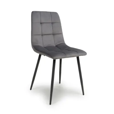 Grey Brushed Velvet Dining Chair Black Metal Legs