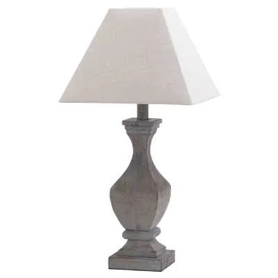 Incia Fluted Brown Grey Washed Wooden Table Lamp With Linen Shade