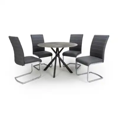 Glass Top Round Dining Table Set 4 Grey Leather Chairs