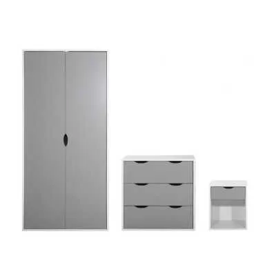 Grey White 3 Drawer Chest Double Wardrobe 1 Drawer Bedside Table 3 Piece Bedroom Set