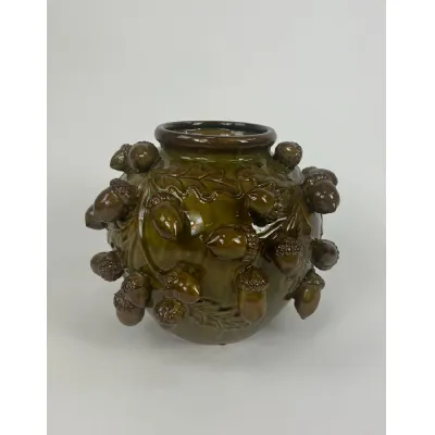 Crackle Oak Green Multi Acorn Ceramic Vase