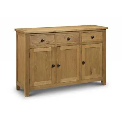 Waxed Finish White Oak Wood Large 3 Door 3 Drawer Sideboard Buffet