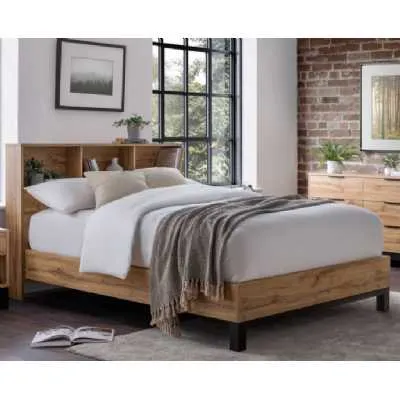 Oak 5ft King Sized 150cm Low Foot End Bed with Bookcase Headboard