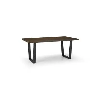 Dark Oak Dining Table Black Metal Trapeze Legs