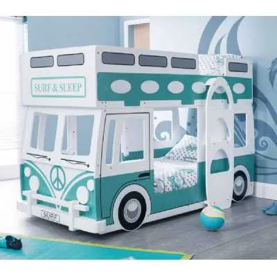 VW Surfer Camper Van Kids Single 3ft Bunk Bed White and Green