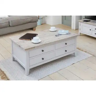 Grey Painted Coffee Table Limed Wood Lift Up Top