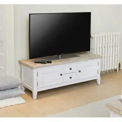 Distressed Grey Painted Widescreen TV Stand Limed Top