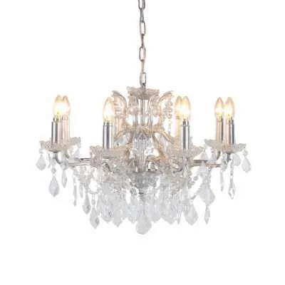 Silver 8 Branch Cut Glass Chandelier