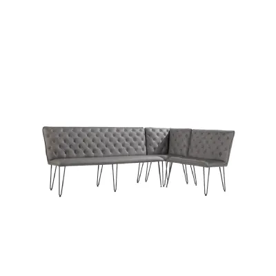 Grey Leather Corner Dining Bench Studded Back