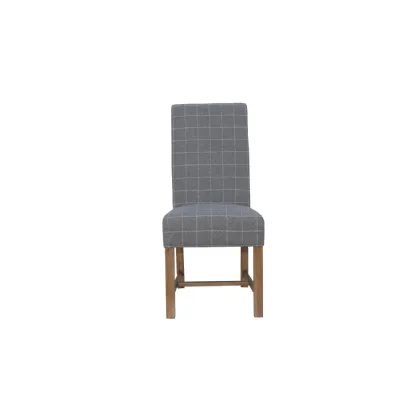 Wool Grey Check Wooden Dining Chair