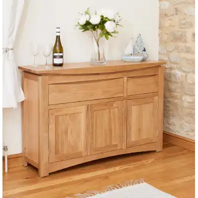 Light Solid Oak Large Wide Sideboard Cupboard 3 Doors 2 Drawers