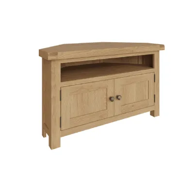 Oak 2 Door Corner TV Unit