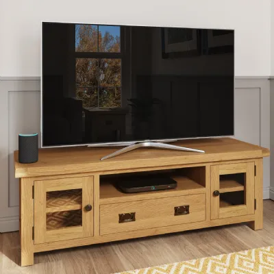 Oak Brass 2 Door Large TV Unit 150cm Wide