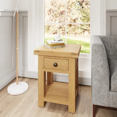 Oak 1 Drawer Lamp Table with Shelf