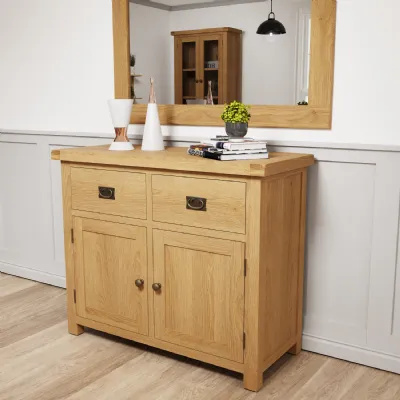 Oak Rustic 2 Door 2 Drawer Sideboard Cabinet