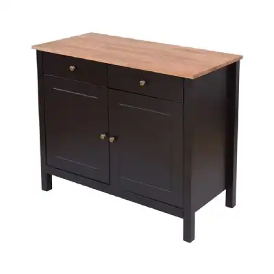 Traditional Black Painted Oak Top Sideboard 2 Doors And 2 Drawers