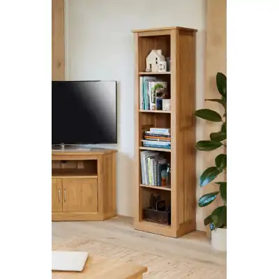 Solid Light Oak Tall Narrow Slim Alcove Bookcase 4 Shelves