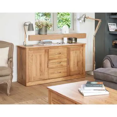 Light Oak Large Sideboard 3 Middle Drawers 2 Side Storage Cupboards