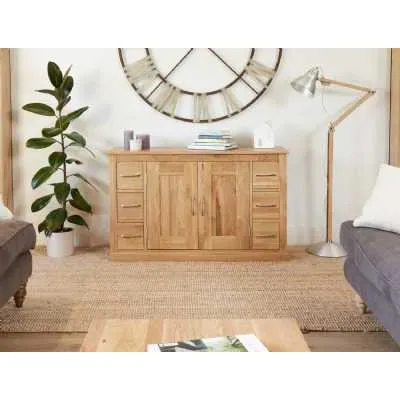 Light Oak Large 6 Drawer Sideboard with Storage Cupboards