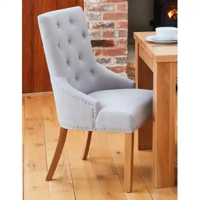 Pack Of Two Oak Accent Narrow Back Light Grey Fabric Dining Chair