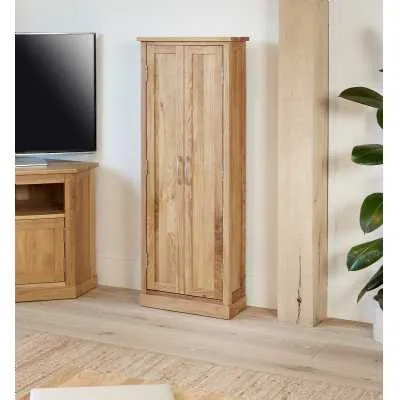 Solid Light Oak DVD CD Tall Media Storage Cupboard 2 Doors Slimline