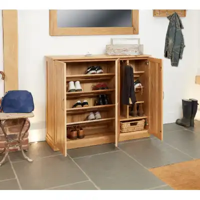 Light Oak Large Wide Shoe Storage Cupboard