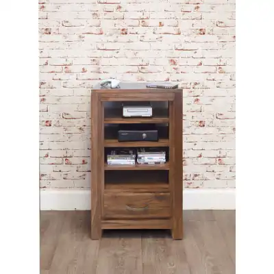 Solid Walnut HiFi Media Storage Display Unit Dark Wood Finish