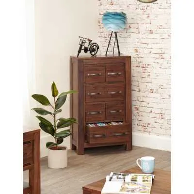 Walnut DVD CD Media Storage Chest of Drawers Unit Dark Wood Finish