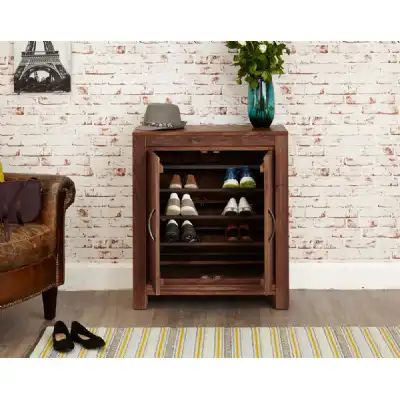 Solid Walnut Shoe Cupboard 2 Doors up to 20 Pairs Dark Wood Finish