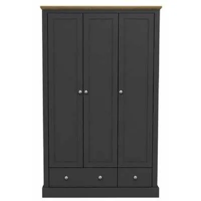 Charcoal Wooden 3 Door 2 Drawer Triple Wardrobe with Cornice Oak Top