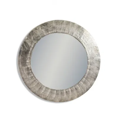 Large Round Raw Nickel Aluminium Wall Mirror