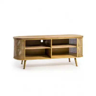 Rustic Metal Rattan and Wood Retro TV Unit