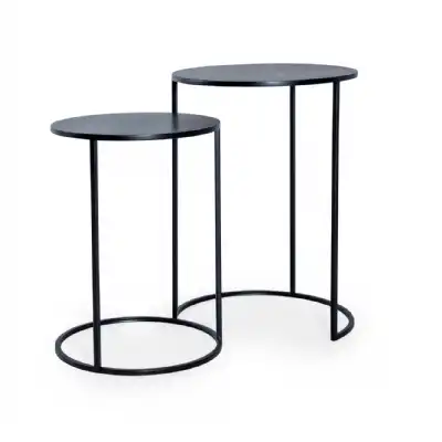 Matt Black Metal Round Set of 2 Side Tables