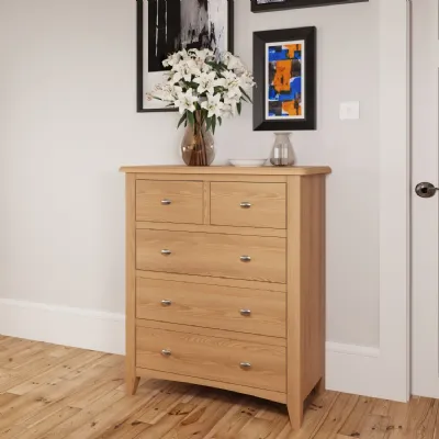 Grain Oak Wood 5 Drawer Chest