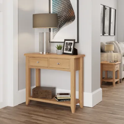 Oak 2 Drawer Console Table