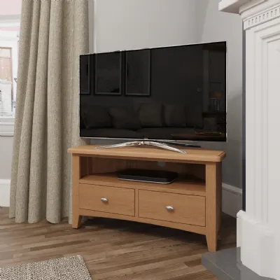 Oak 2 Drawer Corner TV Unit