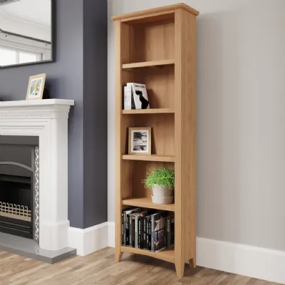 Solid Light Oak Large Tall Narrow Slim Open Bookcase