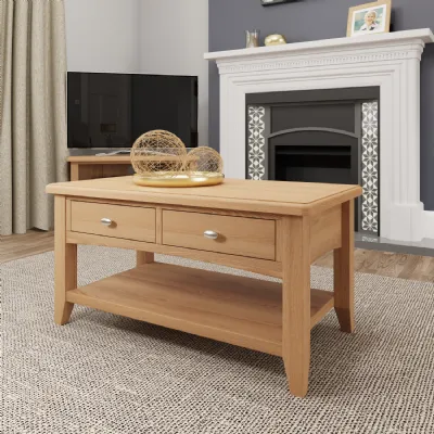 Oak 2 Drawer Large Coffee Table