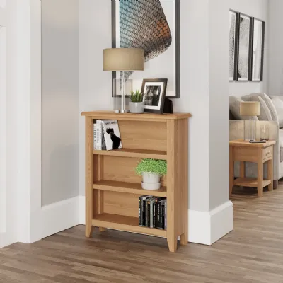 Light Oak Framed Small Wide Open Bookcase Shelving Unit