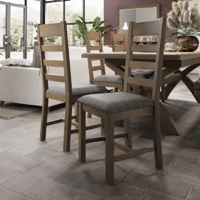 Slatted Dining Chair Grey Check